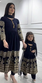 Elara Mom & Daughter Heavy Faux Georgette Embroidered Gown Set with Pant & Dupatta