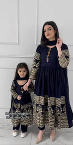 Elara Mom & Daughter Heavy Faux Georgette Embroidered Gown Set with Pant & Dupatta
