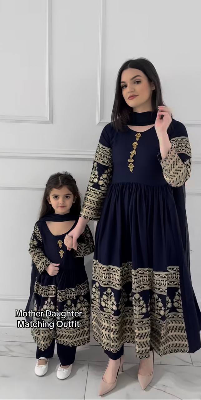 Elara Mom & Daughter Heavy Faux Georgette Embroidered Gown Set with Pant & Dupatta