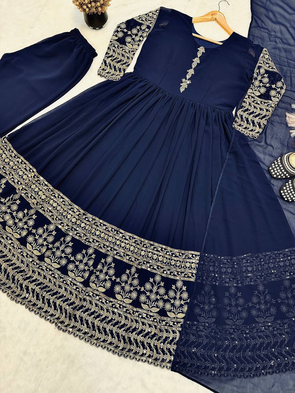 Elara Mom & Daughter Heavy Faux Georgette Embroidered Gown Set with Pant & Dupatta