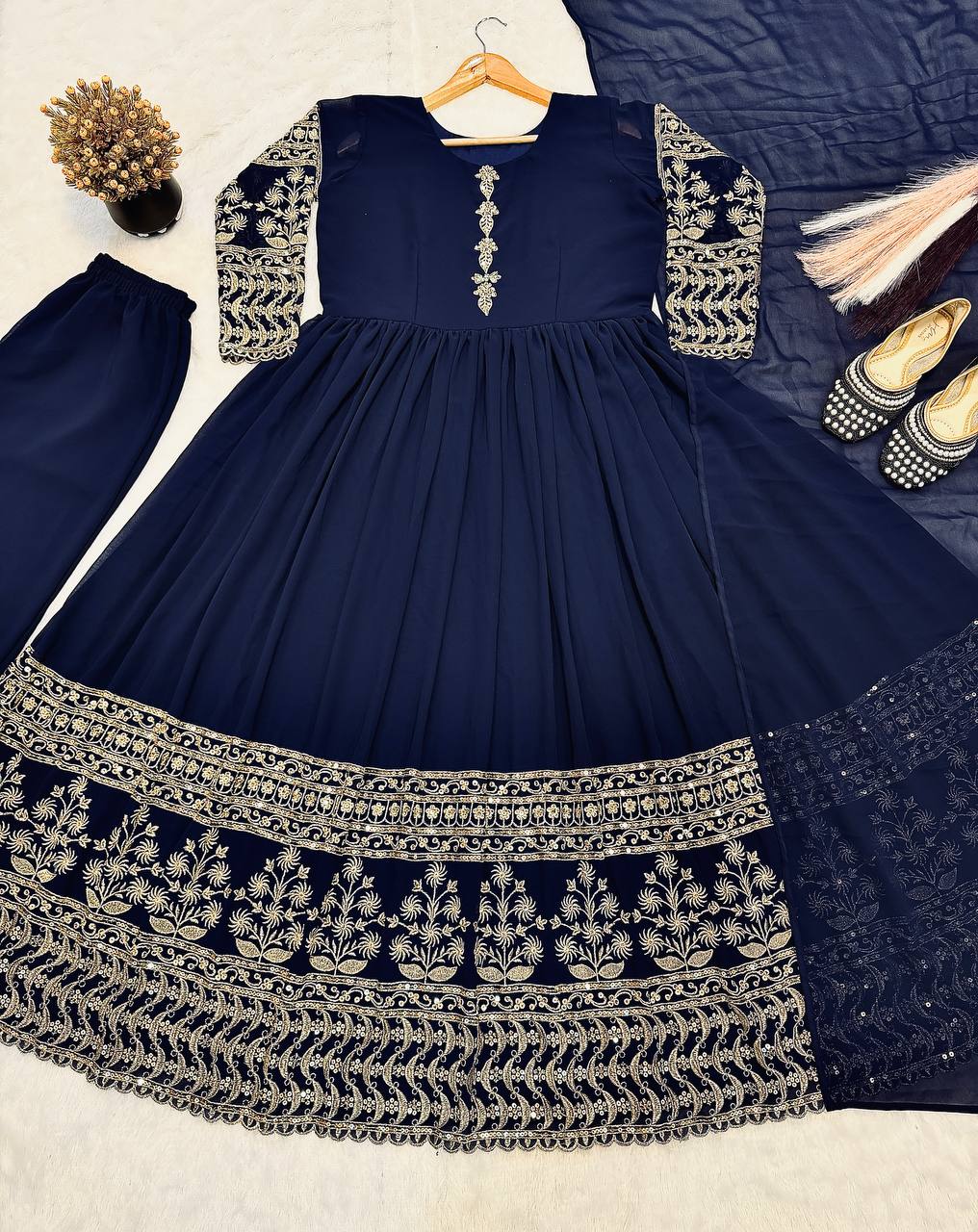 Elara Mom & Daughter Heavy Faux Georgette Embroidered Gown Set with Pant & Dupatta