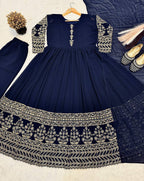 Elara Mom & Daughter Heavy Faux Georgette Embroidered Gown Set with Pant & Dupatta