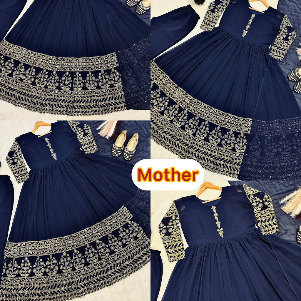 Elara Mom & Daughter Heavy Faux Georgette Embroidered Gown Set with Pant & Dupatta