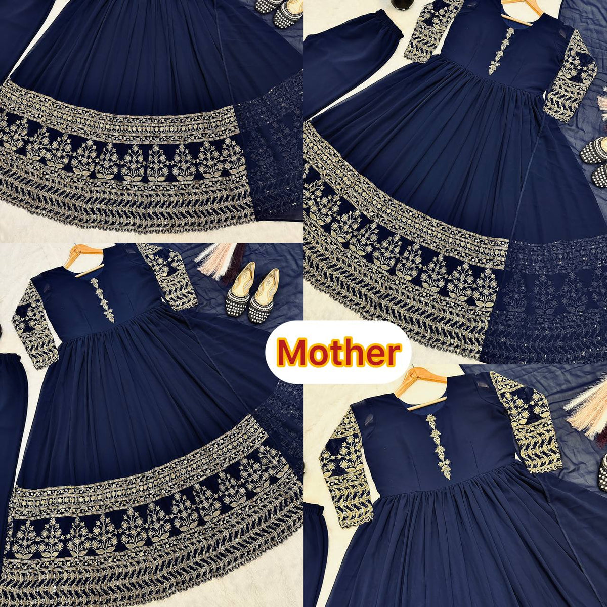 Elara Mom & Daughter Heavy Faux Georgette Embroidered Gown Set with Pant & Dupatta