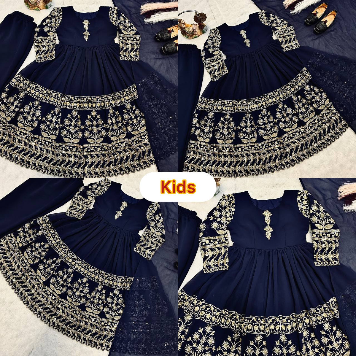 Elara Mom & Daughter Heavy Faux Georgette Embroidered Gown Set with Pant & Dupatta