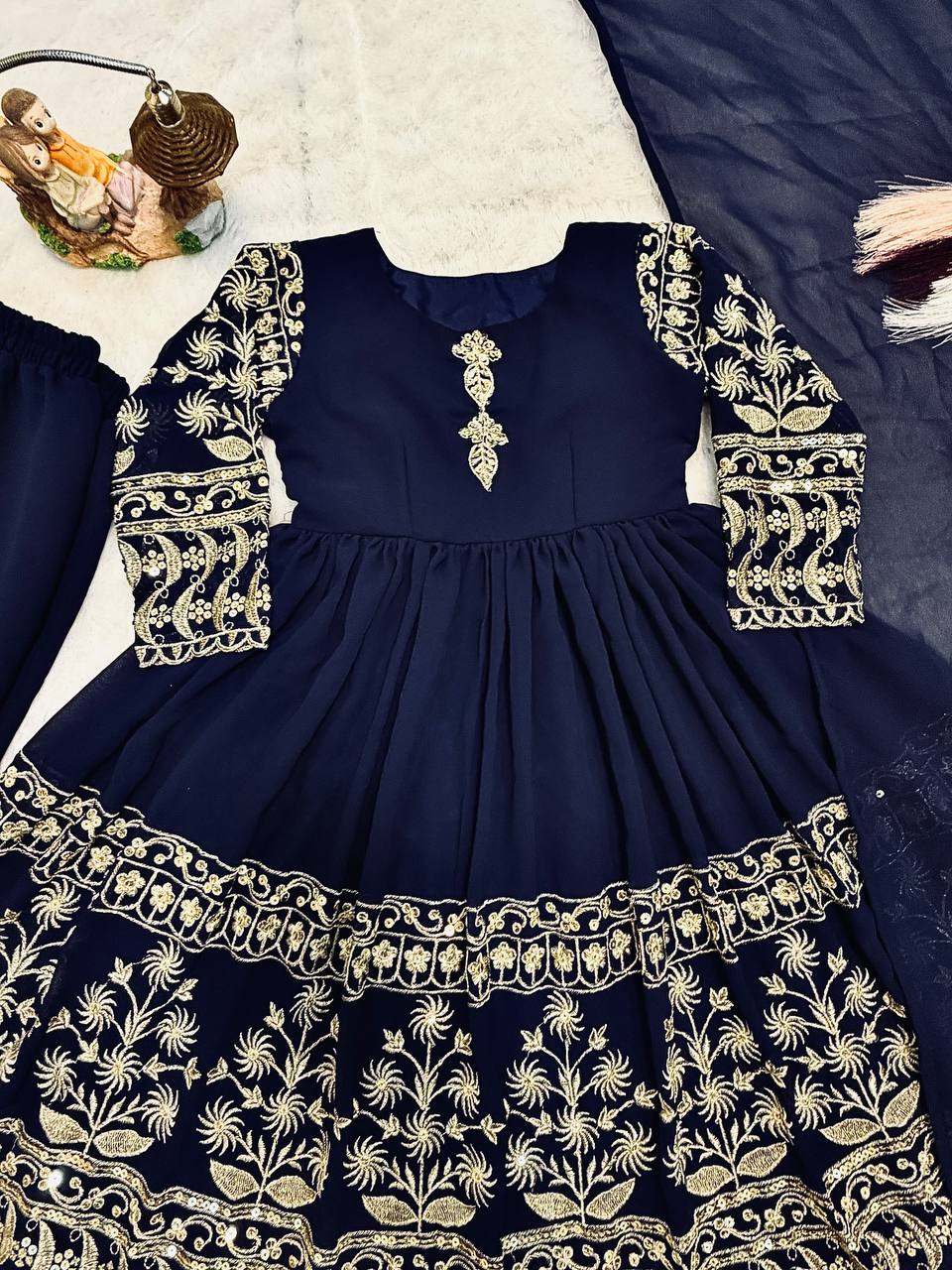Elara Mom & Daughter Heavy Faux Georgette Embroidered Gown Set with Pant & Dupatta