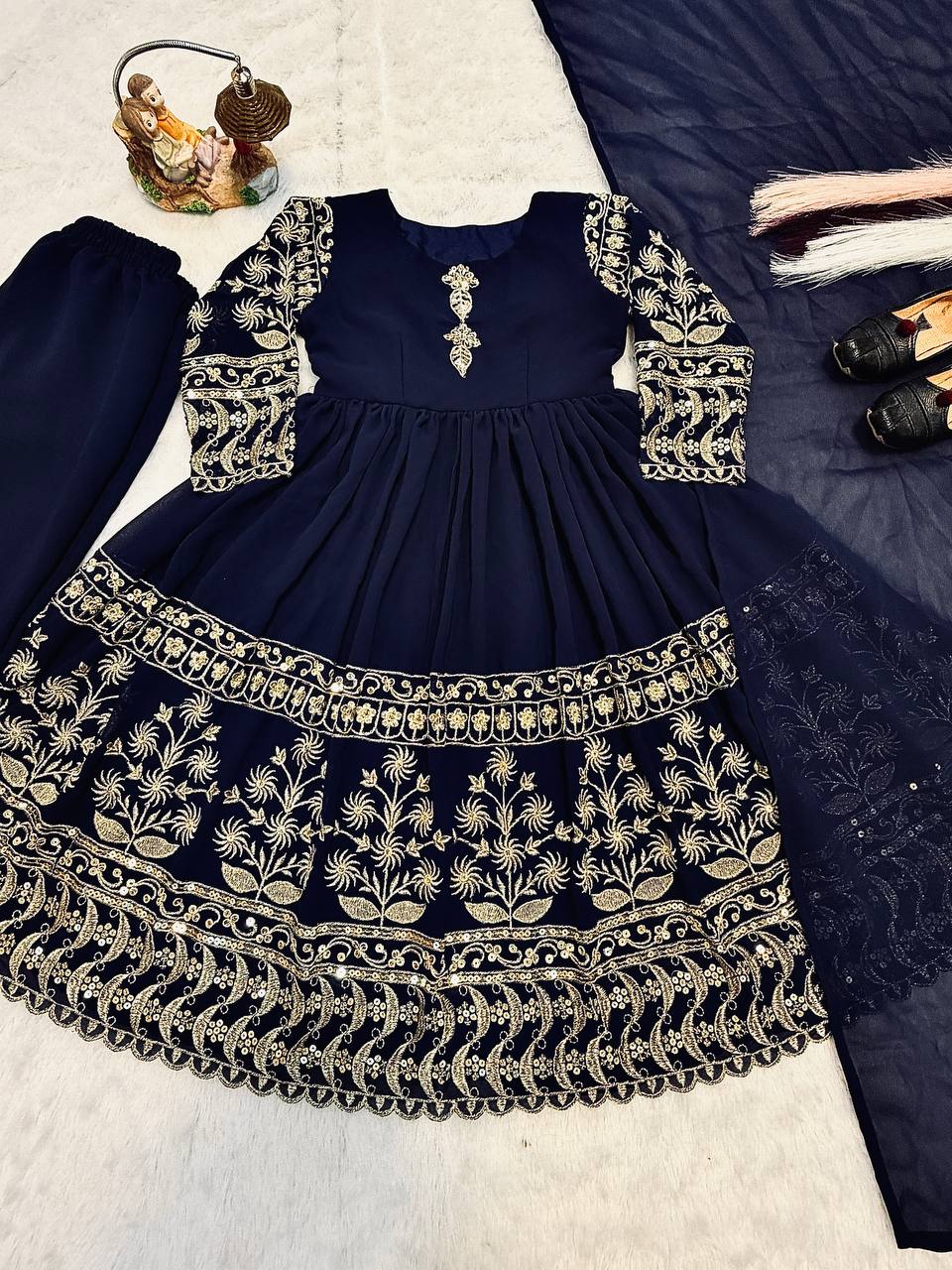 Elara Mom & Daughter Heavy Faux Georgette Embroidered Gown Set with Pant & Dupatta