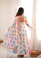 Vritika Printed Organza Embroidered Yoke Anarkali with Pant & Dupatta Set
