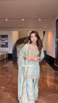 Zareen Germane Chinon Farshi Salwar Suit with Cording Sequin Embroidery and Golden Lace Dupatta