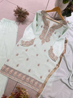 Zareen Germane Chinon Farshi Salwar Suit with Cording Sequin Embroidery and Golden Lace Dupatta
