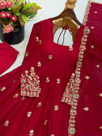 Zareena Doremon Crush Embroidered Gown Set with Diamond Work and Lace Border Dupatta