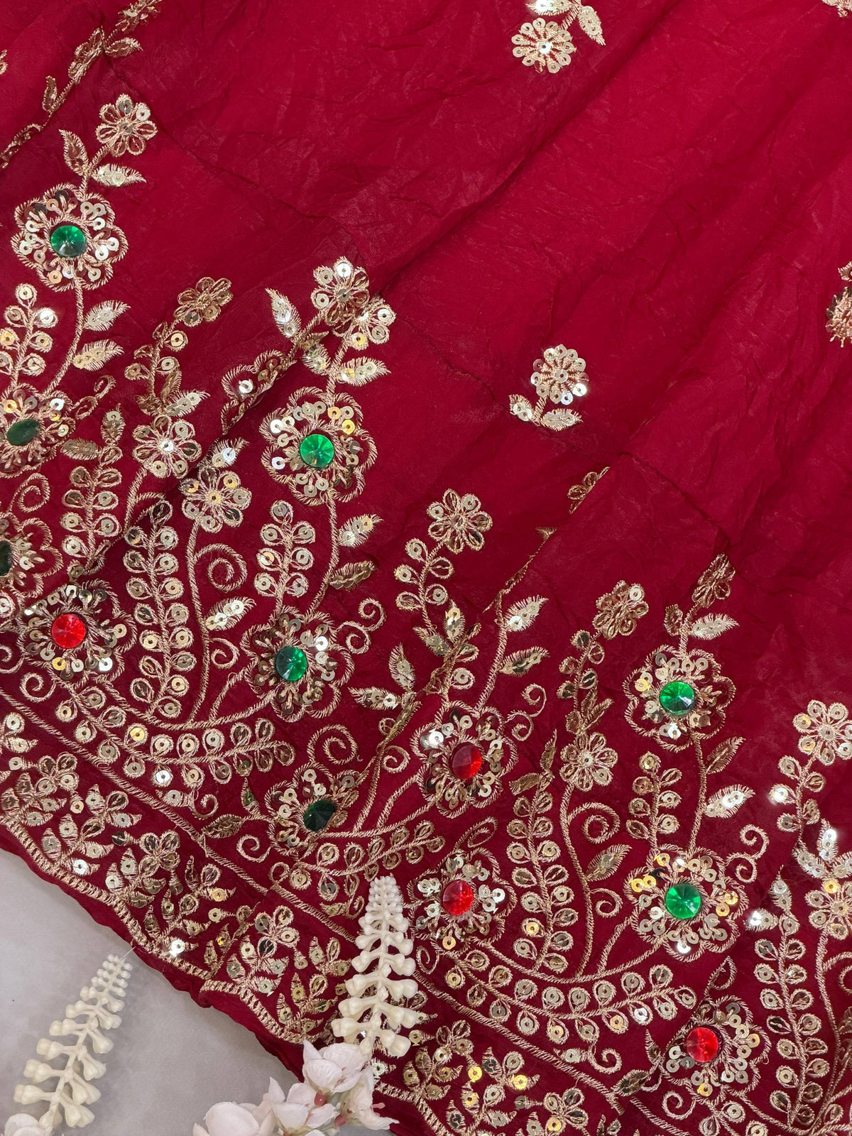 Zareena Doremon Crush Embroidered Gown Set with Diamond Work and Lace Border Dupatta