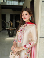 Designer Satin Embroidered Kurti with Farshi Salwaar & Dupatta