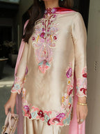 Designer Satin Embroidered Kurti with Farshi Salwaar & Dupatta