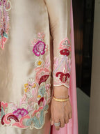 Designer Satin Embroidered Kurti with Farshi Salwaar & Dupatta