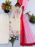 Designer Satin Embroidered Kurti with Farshi Salwaar & Dupatta
