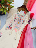 Designer Satin Embroidered Kurti with Farshi Salwaar & Dupatta