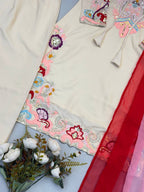 Designer Satin Embroidered Kurti with Farshi Salwaar & Dupatta