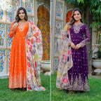 Designer Georgette Gown with Thread & Sequin Work Dupatta