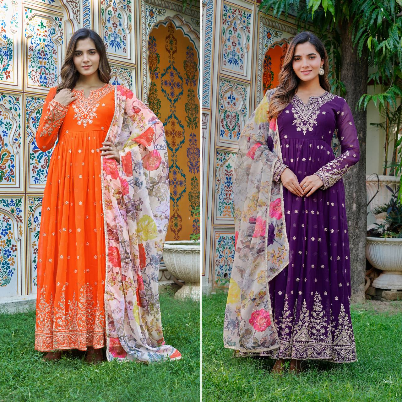 Designer Georgette Gown with Thread & Sequin Work Dupatta