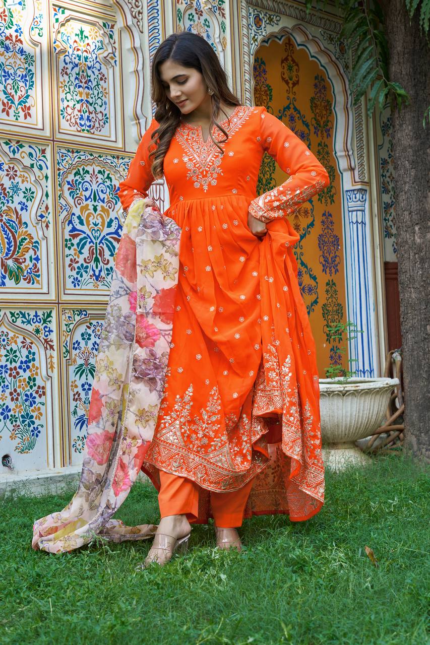 Designer Georgette Gown with Thread & Sequin Work Dupatta