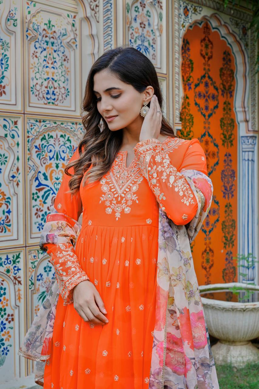 Designer Georgette Gown with Thread & Sequin Work Dupatta
