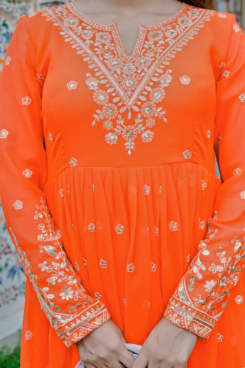 Designer Georgette Gown with Thread & Sequin Work Dupatta