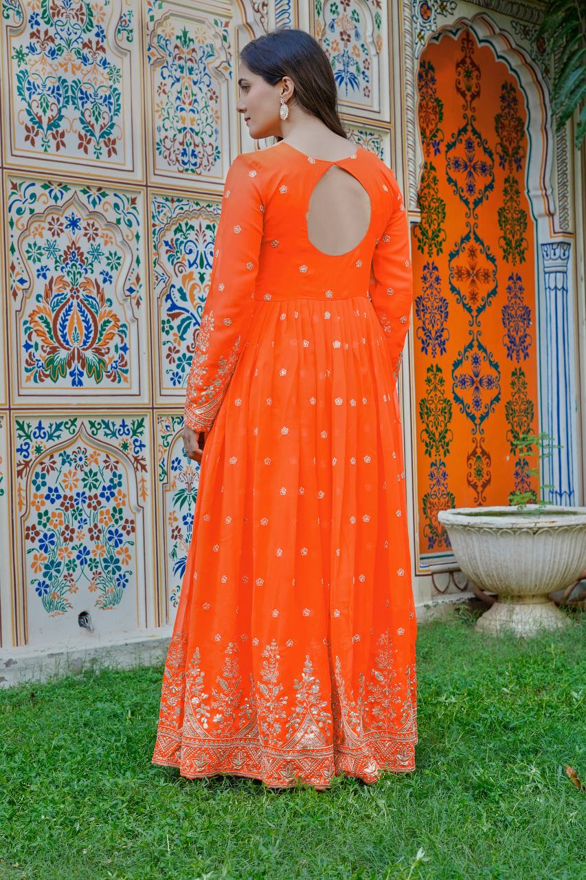 Designer Georgette Gown with Thread & Sequin Work Dupatta