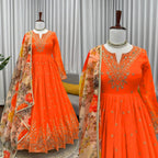 Designer Georgette Gown with Thread & Sequin Work Dupatta