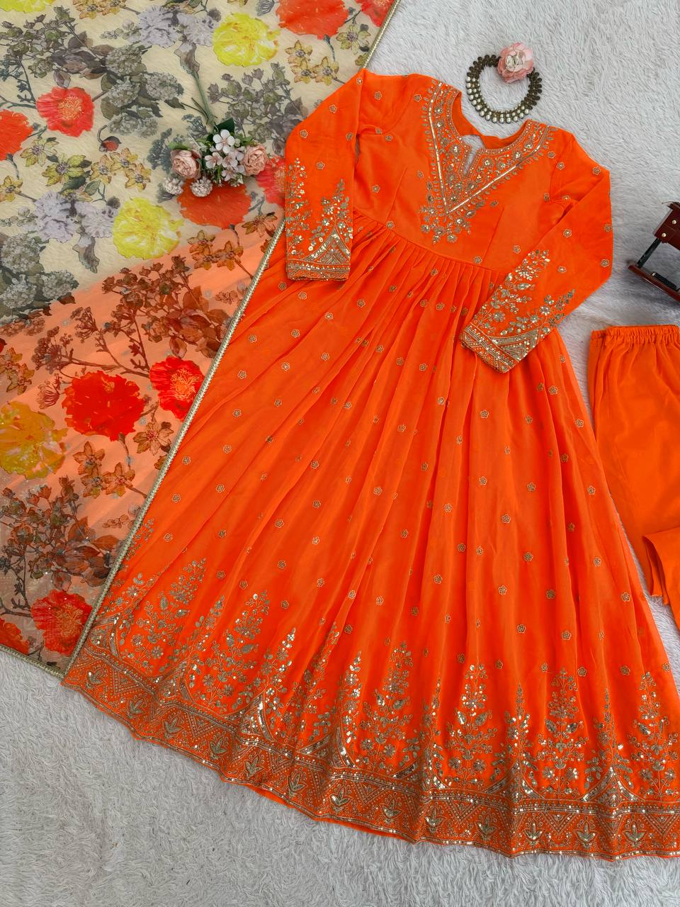 Designer Georgette Gown with Thread & Sequin Work Dupatta