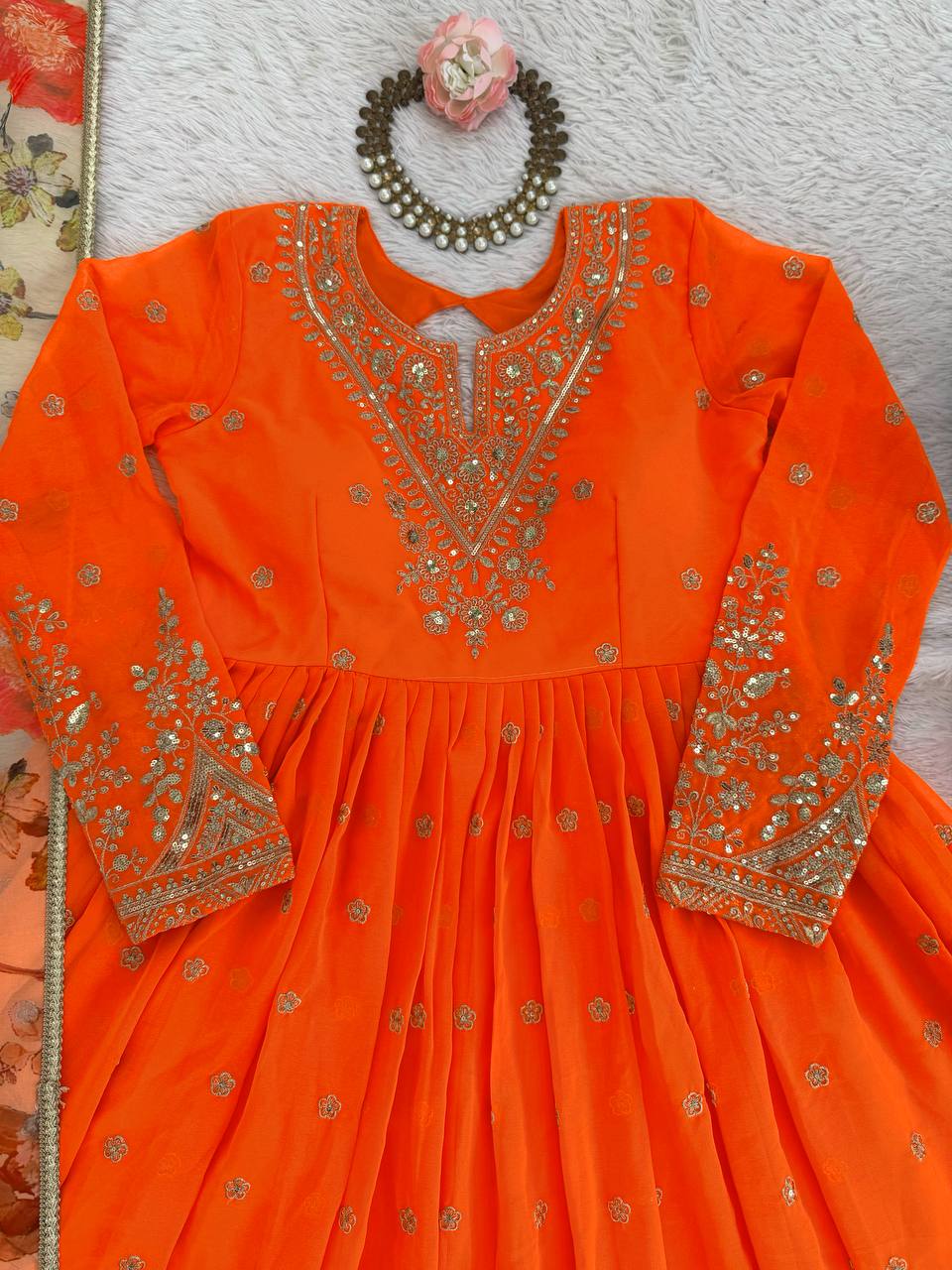 Designer Georgette Gown with Thread & Sequin Work Dupatta