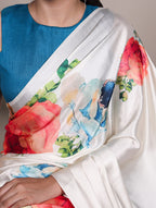 Aaradhya Satin Silk Floral Print Saree with Stitched Banglory Blouse