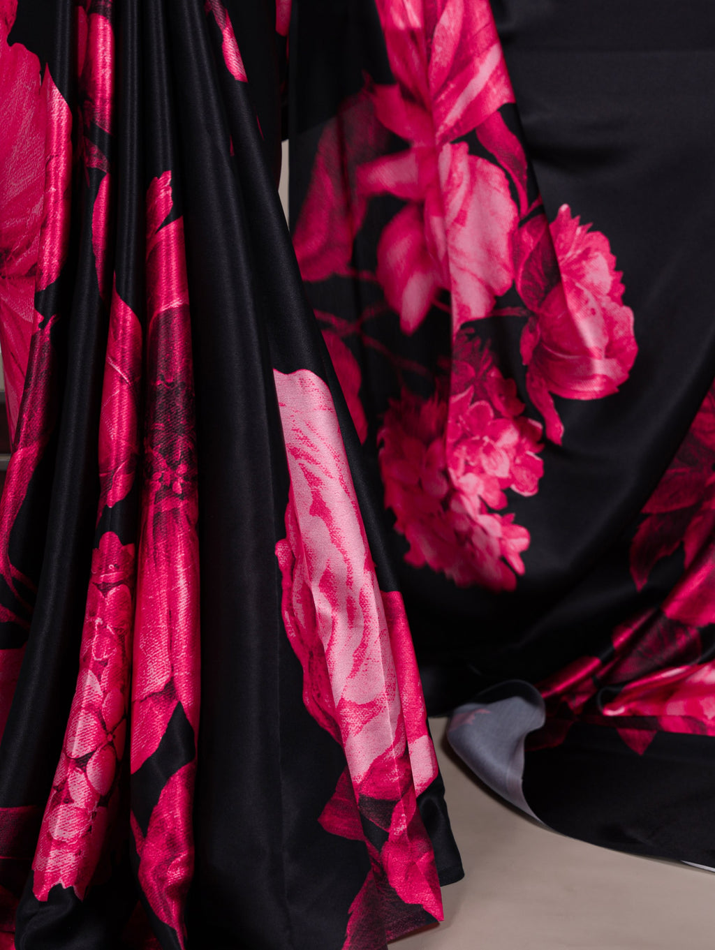 Aaradhya Satin Silk Floral Print Saree with Stitched Banglory Blouse