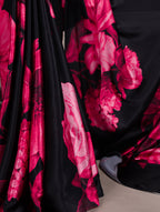 Aaradhya Satin Silk Floral Print Saree with Stitched Banglory Blouse