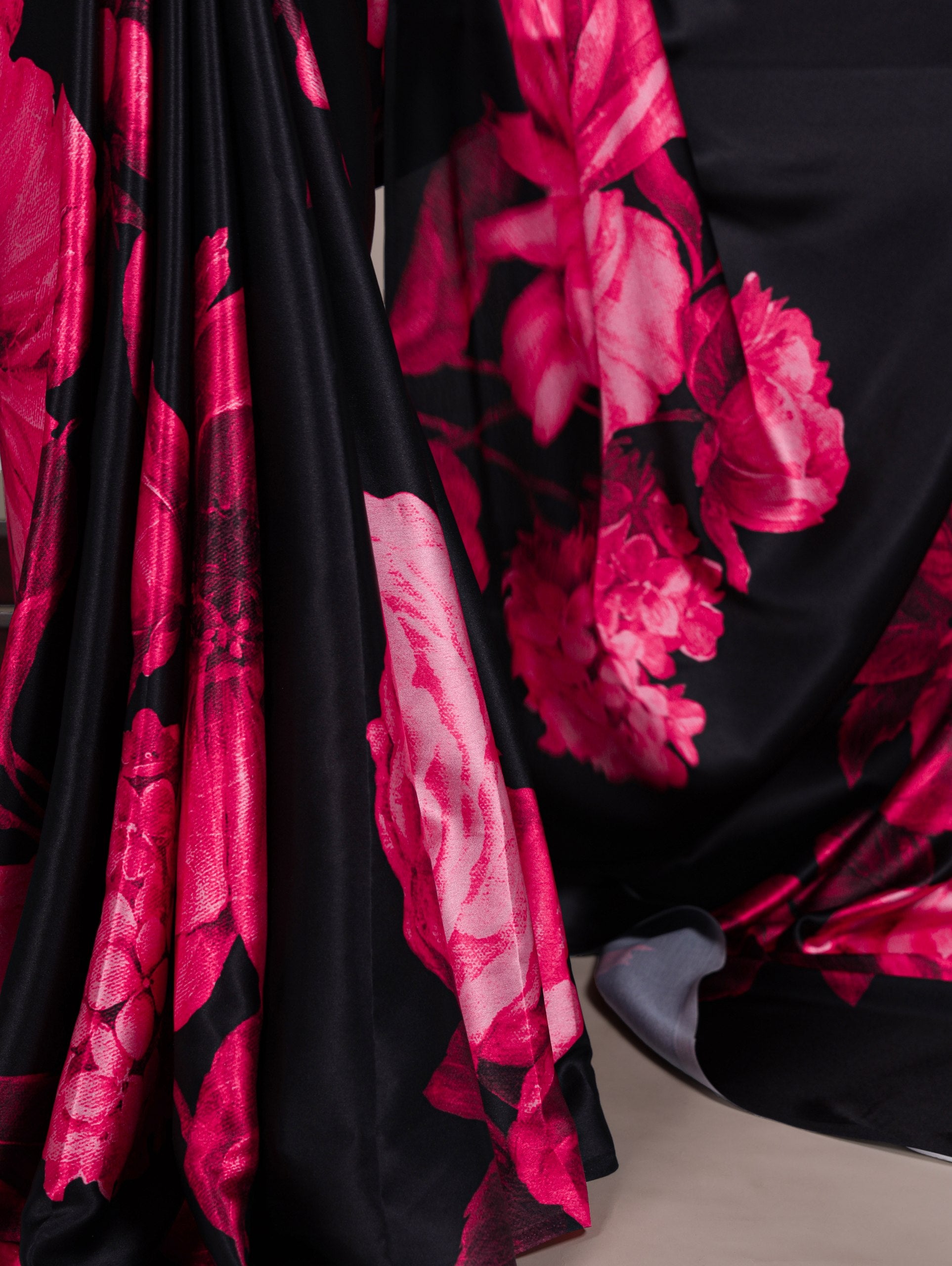 Aaradhya Satin Silk Floral Print Saree with Stitched Banglory Blouse