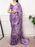 Vaidehi Satin Silk Geometric Print Mirror Lace Saree with Stitched Blouse