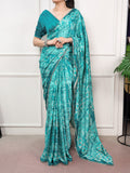 Vaidehi Satin Silk Geometric Print Mirror Lace Saree with Stitched Blouse