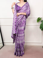 Vaidehi Satin Silk Geometric Print Mirror Lace Saree with Stitched Blouse