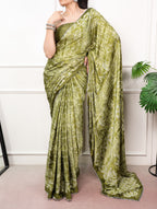 Vaidehi Satin Silk Geometric Print Mirror Lace Saree with Stitched Blouse