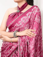 Vaidehi Satin Silk Geometric Print Mirror Lace Saree with Stitched Blouse