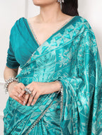 Vaidehi Satin Silk Geometric Print Mirror Lace Saree with Stitched Blouse