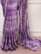 Vaidehi Satin Silk Geometric Print Mirror Lace Saree with Stitched Blouse