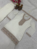 Myra Heavy Crunchy Silk Embroidered Kurti Palazzo with Dupatta Set