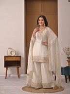 Myra Heavy Crunchy Silk Embroidered Kurti Palazzo with Dupatta Set