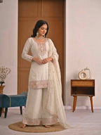 Myra Heavy Crunchy Silk Embroidered Kurti Palazzo with Dupatta Set