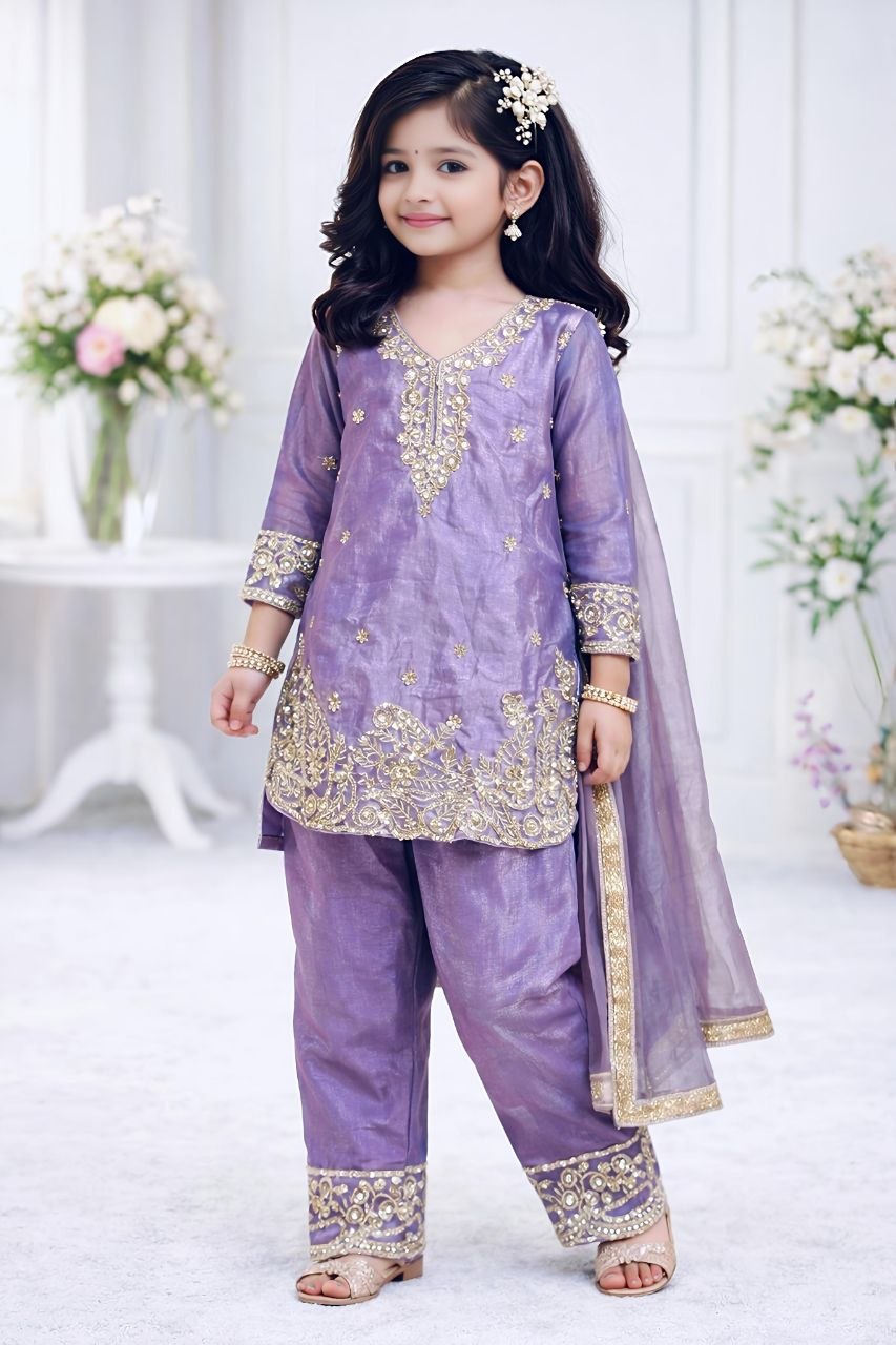 Aadhvika GMY Silk Sequins Embroidered Palazzo Suit with Dupatta