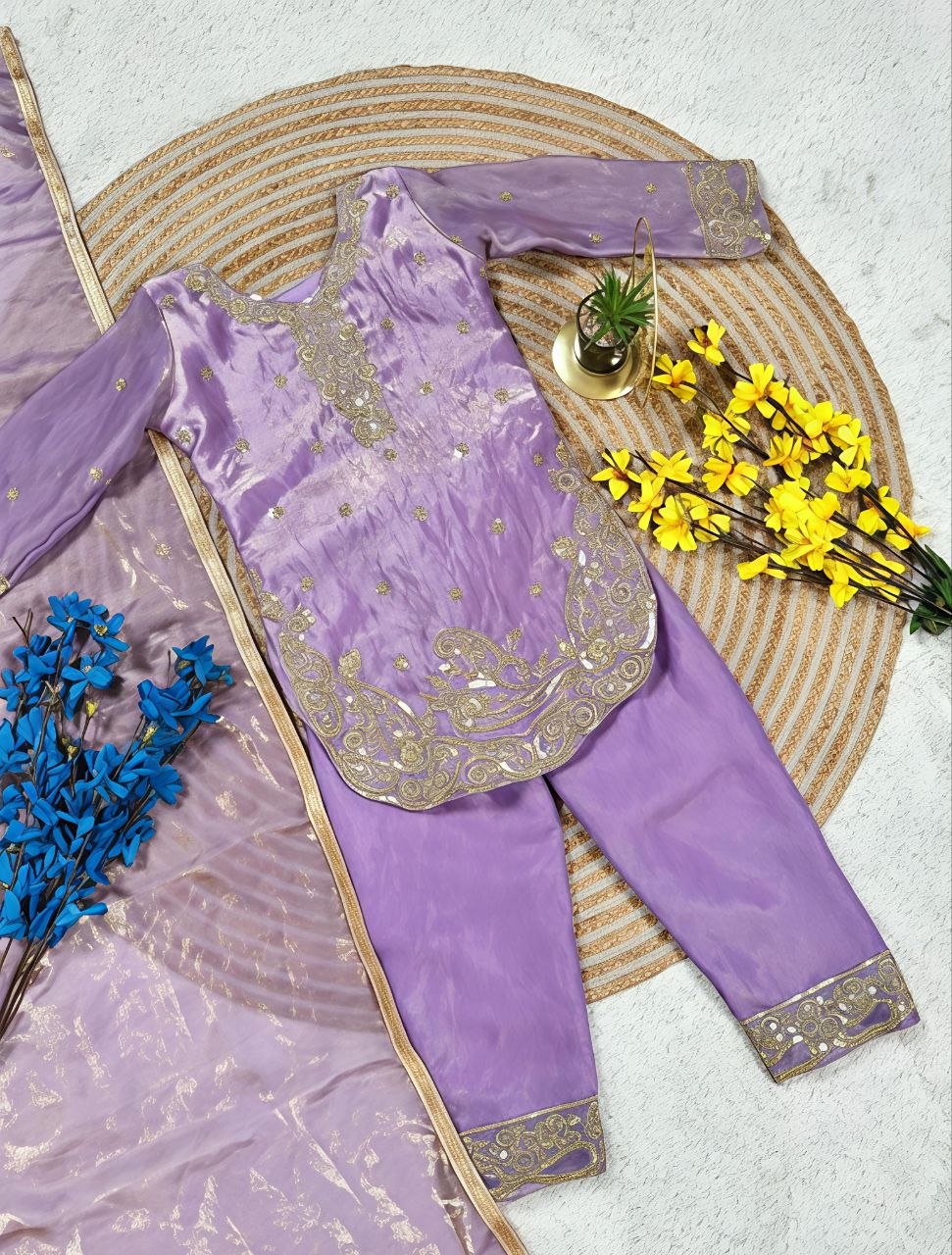 Aadhvika GMY Silk Sequins Embroidered Palazzo Suit with Dupatta