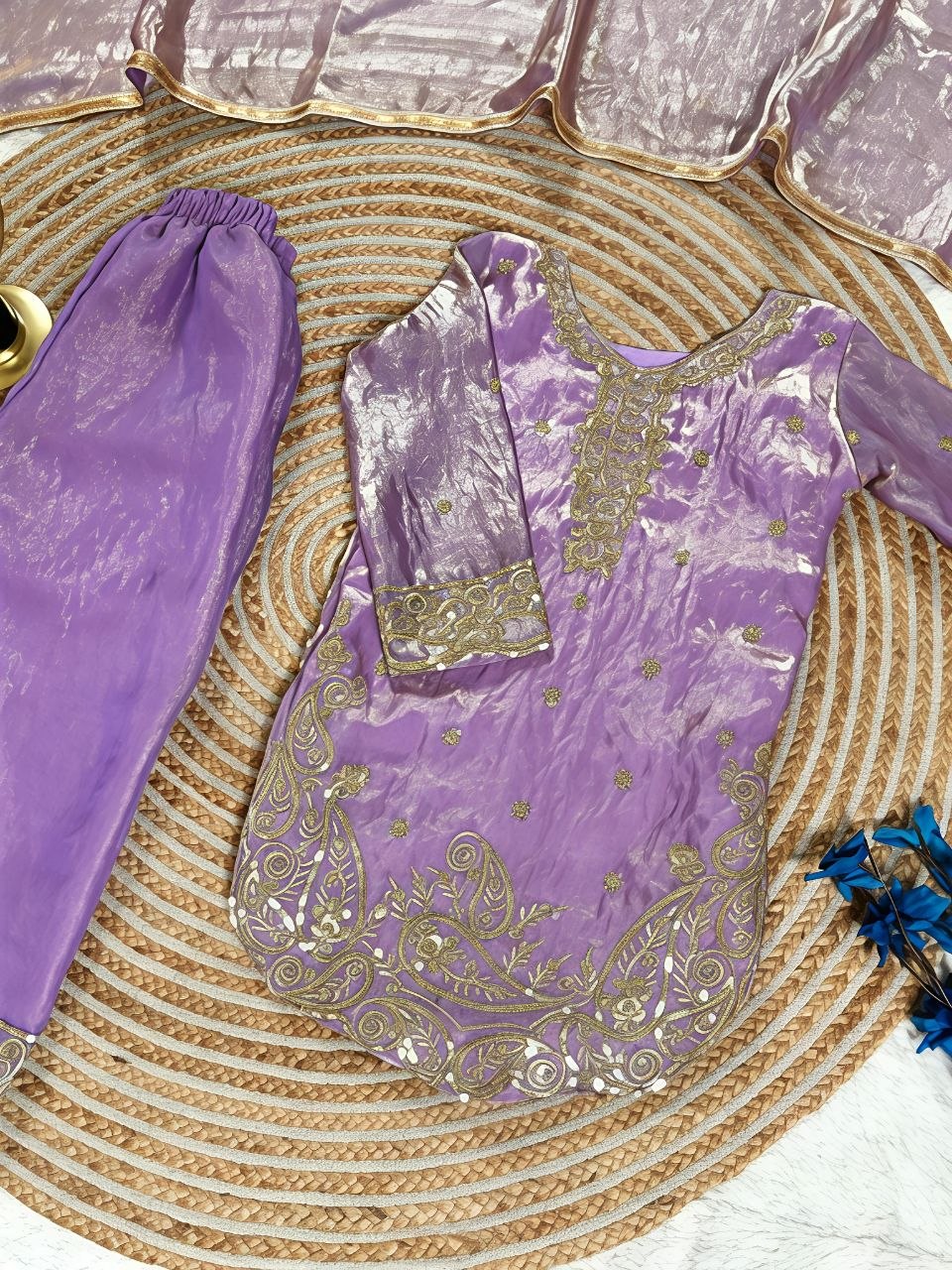Aadhvika GMY Silk Sequins Embroidered Palazzo Suit with Dupatta