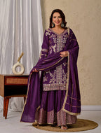 Zehvika Royale Heavy Chinon Silk Coding Sequence Embroidered Sharara Suit Set with Dupatta
