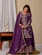Zehvika Royale Heavy Chinon Silk Coding Sequence Embroidered Sharara Suit Set with Dupatta